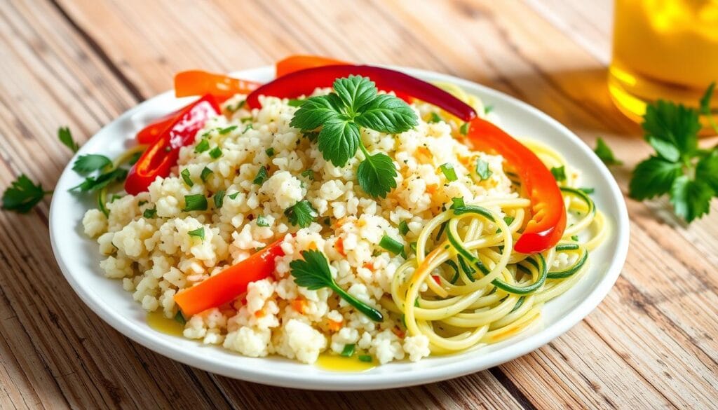 Cauliflower rice and zucchini noodles