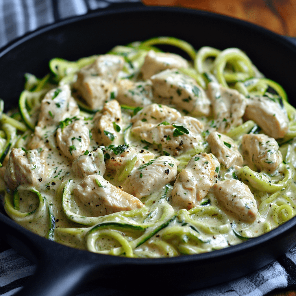 Keto Chicken Alfredo with noodles (zoodles)