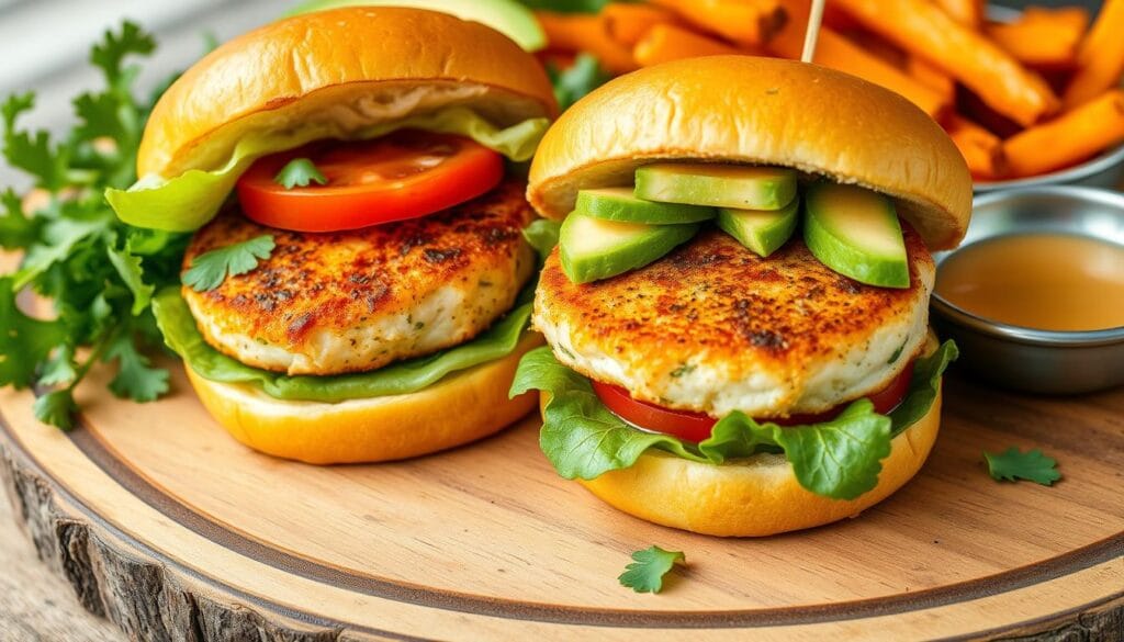 Delicious salmon and cod burgers